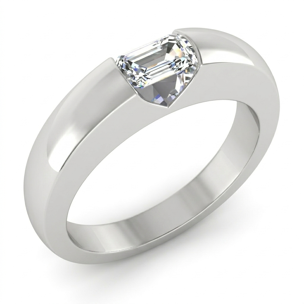 0.50 Carats Emerald Diamond Gold Men's Ring East West