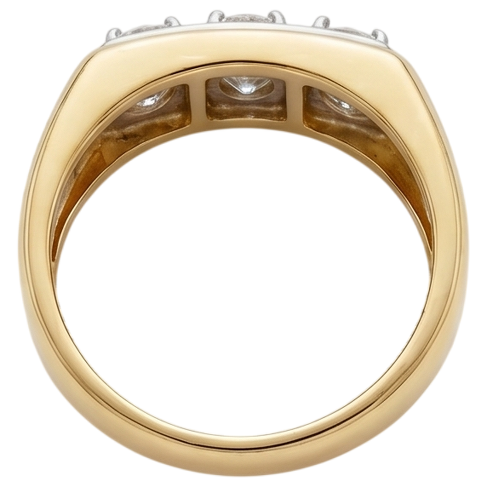 0.75 Carats Diamond Men's Ring Three Stone 10K Two-Tone New