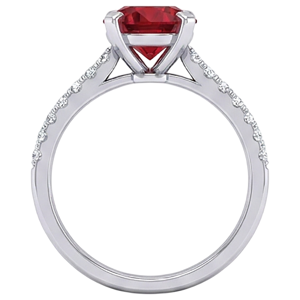 1.20 Carats Red Ruby And Natural Earth Mined Diamond Ring White Gold 14K