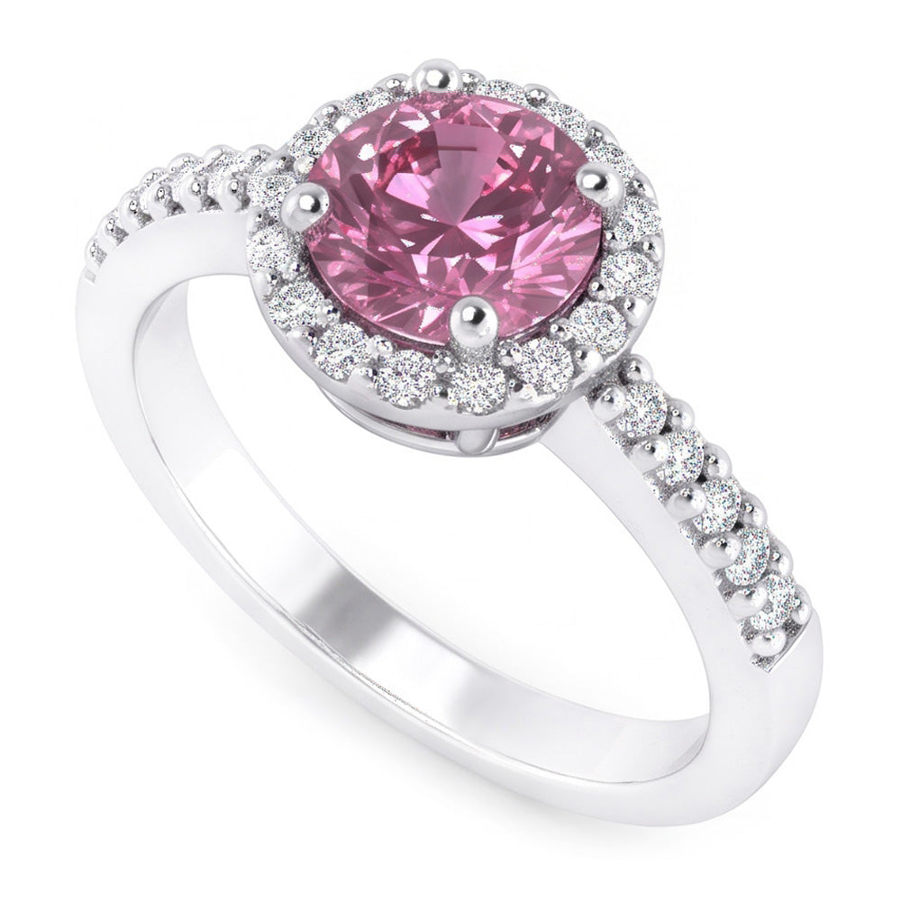 1.25 Carats Round Pink Sapphire Solitaire With Accent Engagement Ring