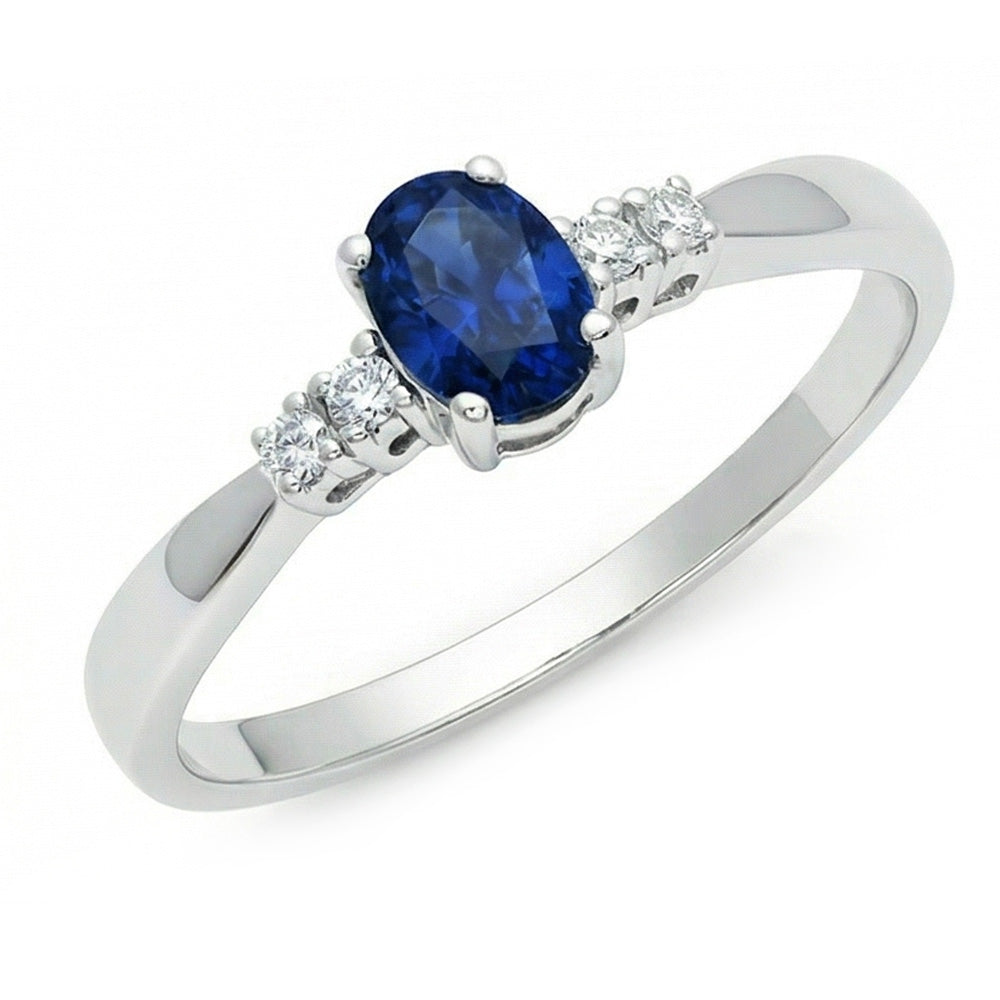 1.40 Ct Ceylon Sapphire With Natural Earth Mined Diamond Five Stone Wedding Ring