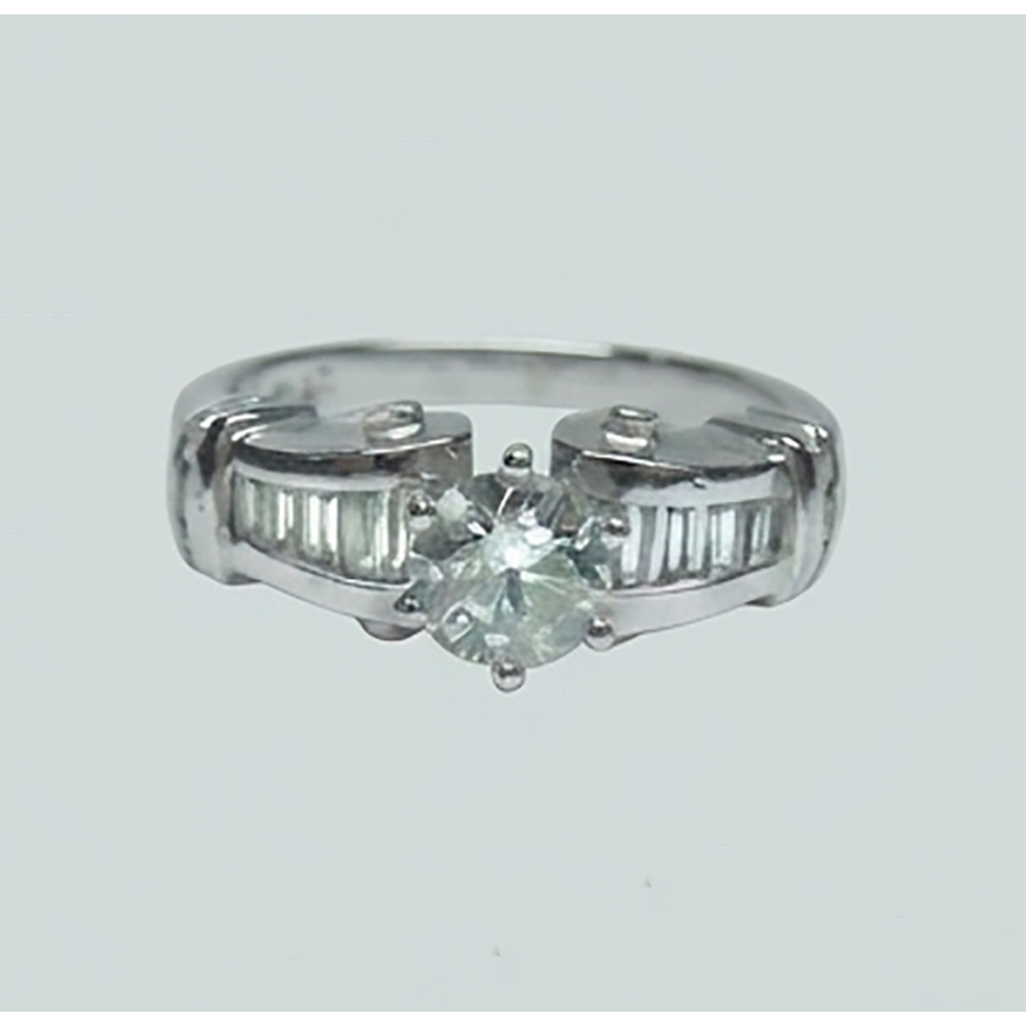 1.50 Carats Round And Baguette Real Natural Earth Mined Diamond Engagement Ring White Gold 14K
