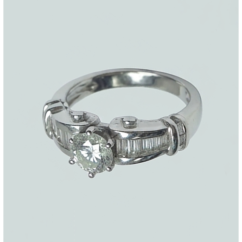 1.50 Carats Round And Baguette Real Natural Earth Mined Diamond Engagement Ring White Gold 14K