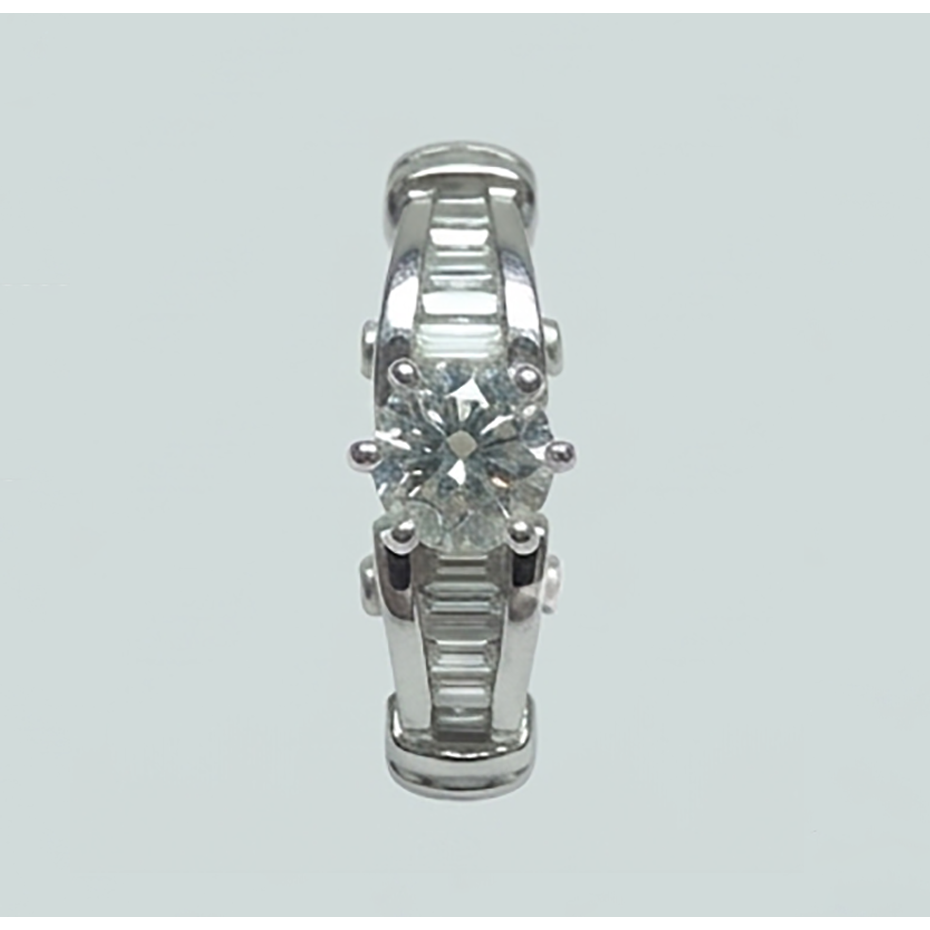 1.50 Carats Round And Baguette Real Natural Earth Mined Diamond Engagement Ring White Gold 14K