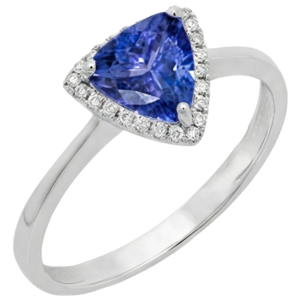 1.50 Carats Tanzanite And Round Natural Earth Mined Diamond Fancy Ring White Gold 14K