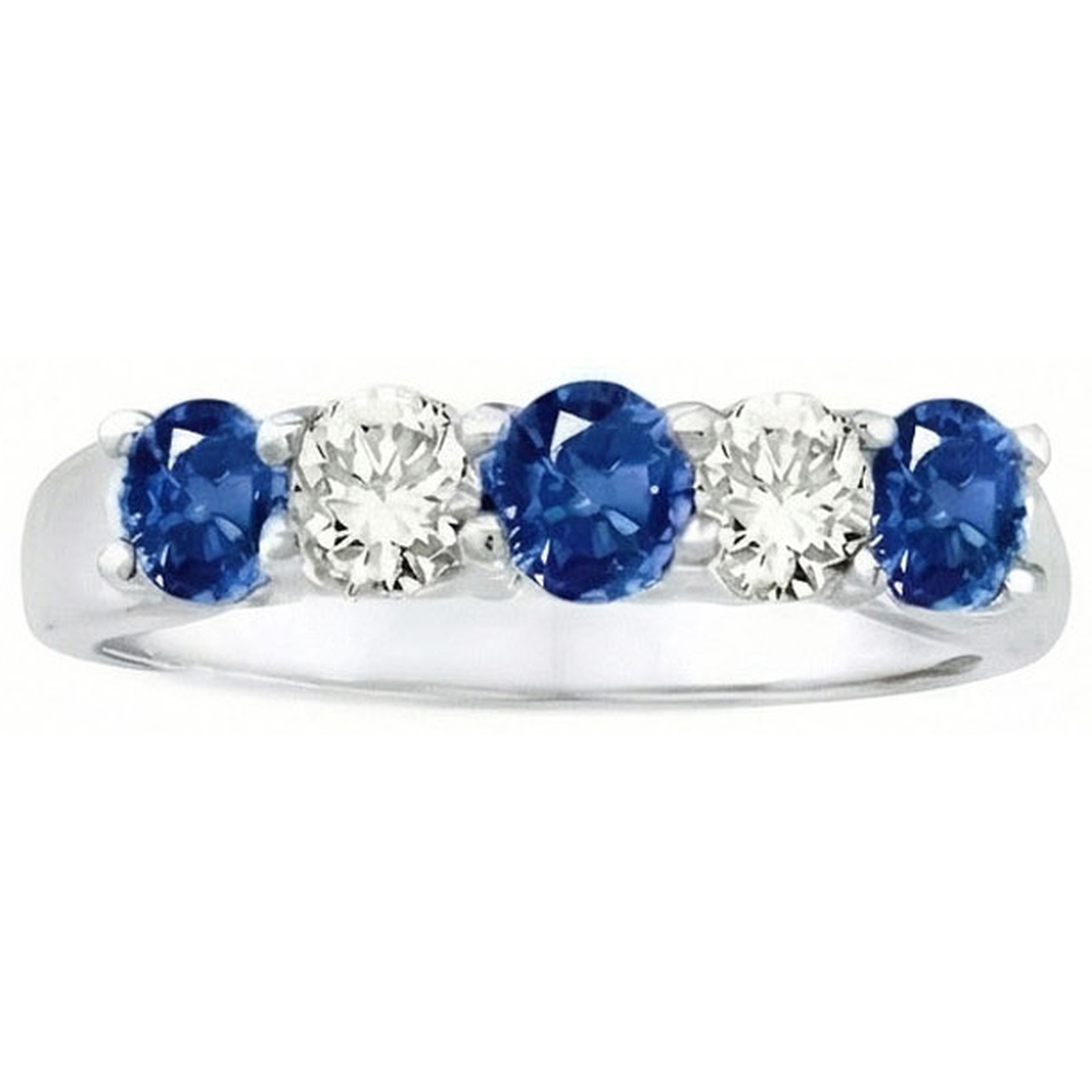 1.50 Ct Five Stone Ceylon Sapphire Natural Earth Mined Diamond Wedding Ring White Gold