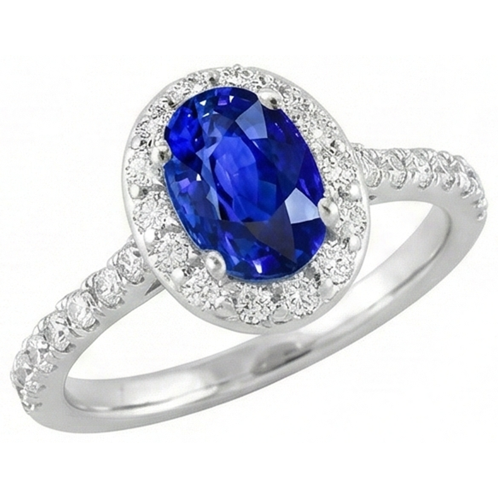 1.50 Ct Oval Cut Ceylon Sapphire Natural Earth Mined Diamond Ring 14K White Gold