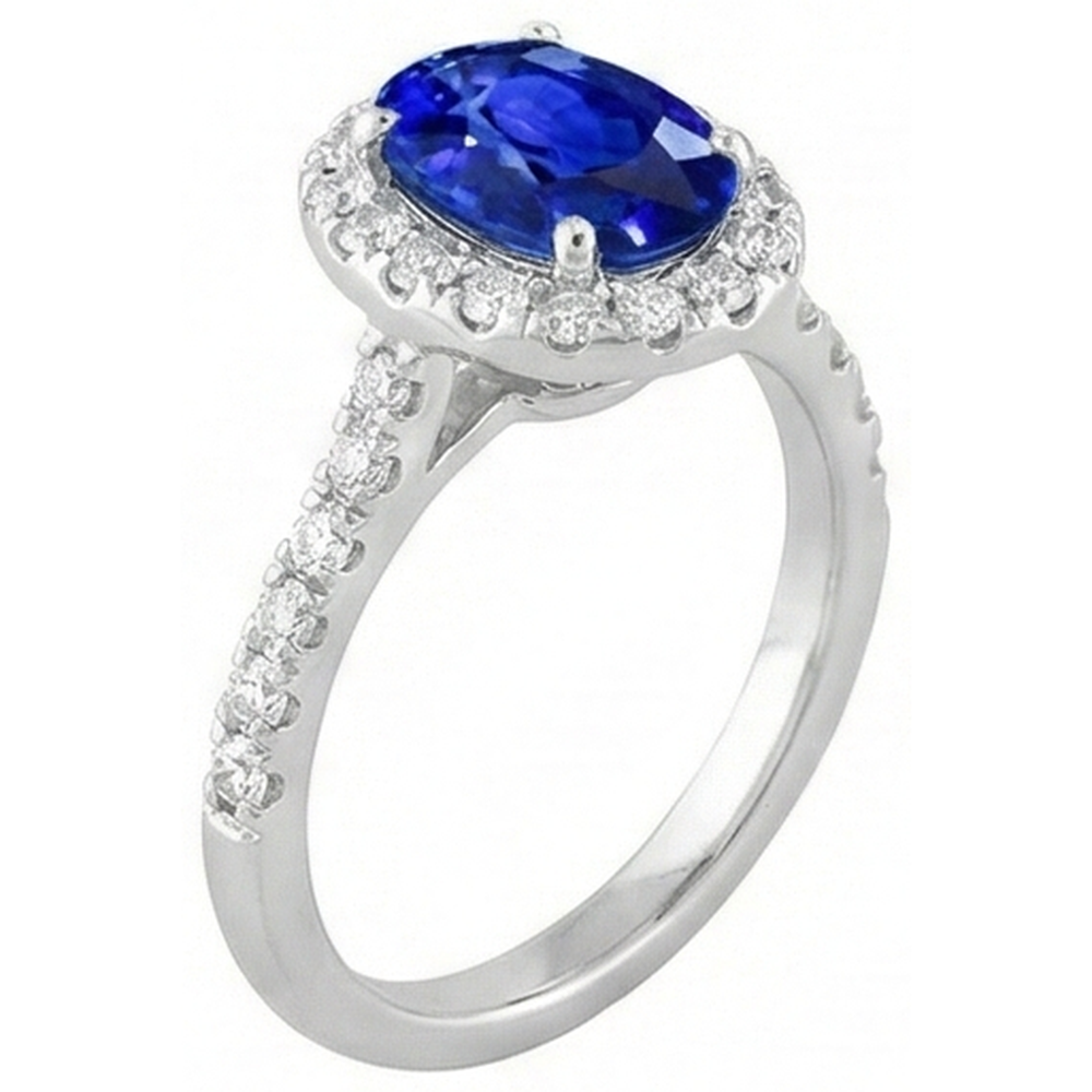 1.50 Ct Oval Cut Ceylon Sapphire Natural Earth Mined Diamond Ring 14K White Gold