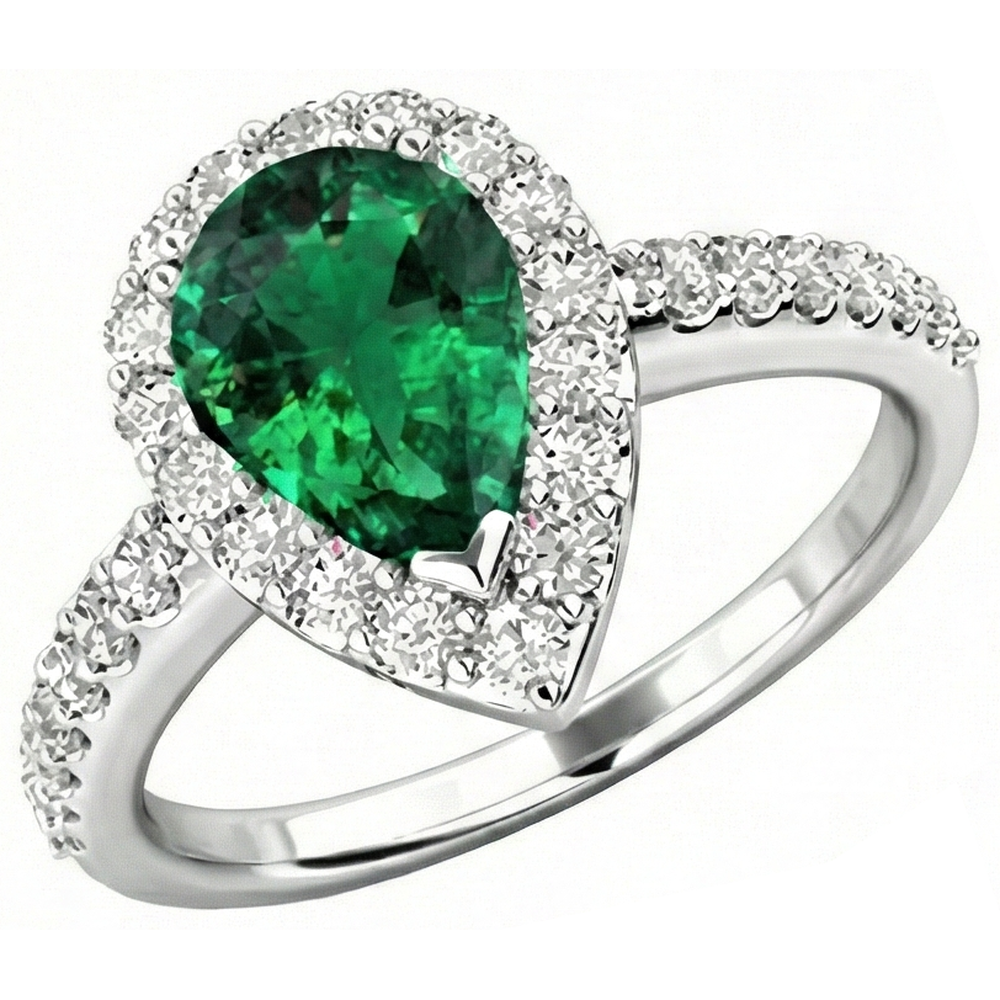 1.50 Ct Pear Cut Green Emerald GIA And Natural Earth Mined Diamond Ring