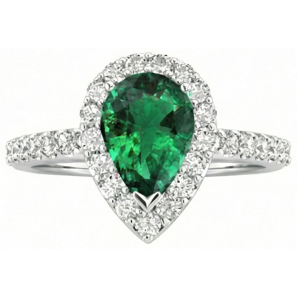 1.50 Ct Pear Cut Green Emerald GIA And Natural Earth Mined Diamond Ring