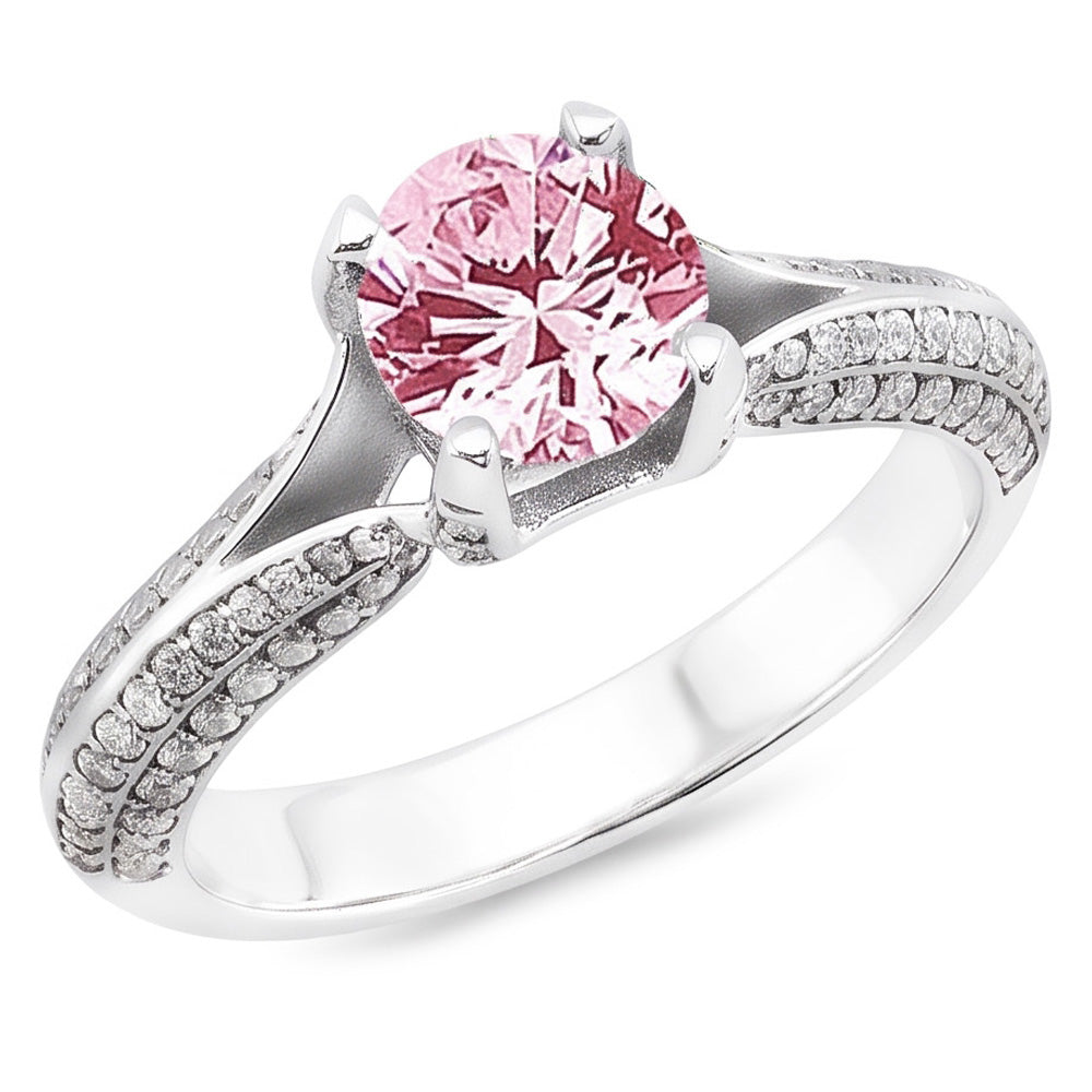 1.51 Ct Pink Sapphire White Round Gemstone Engagement Ring