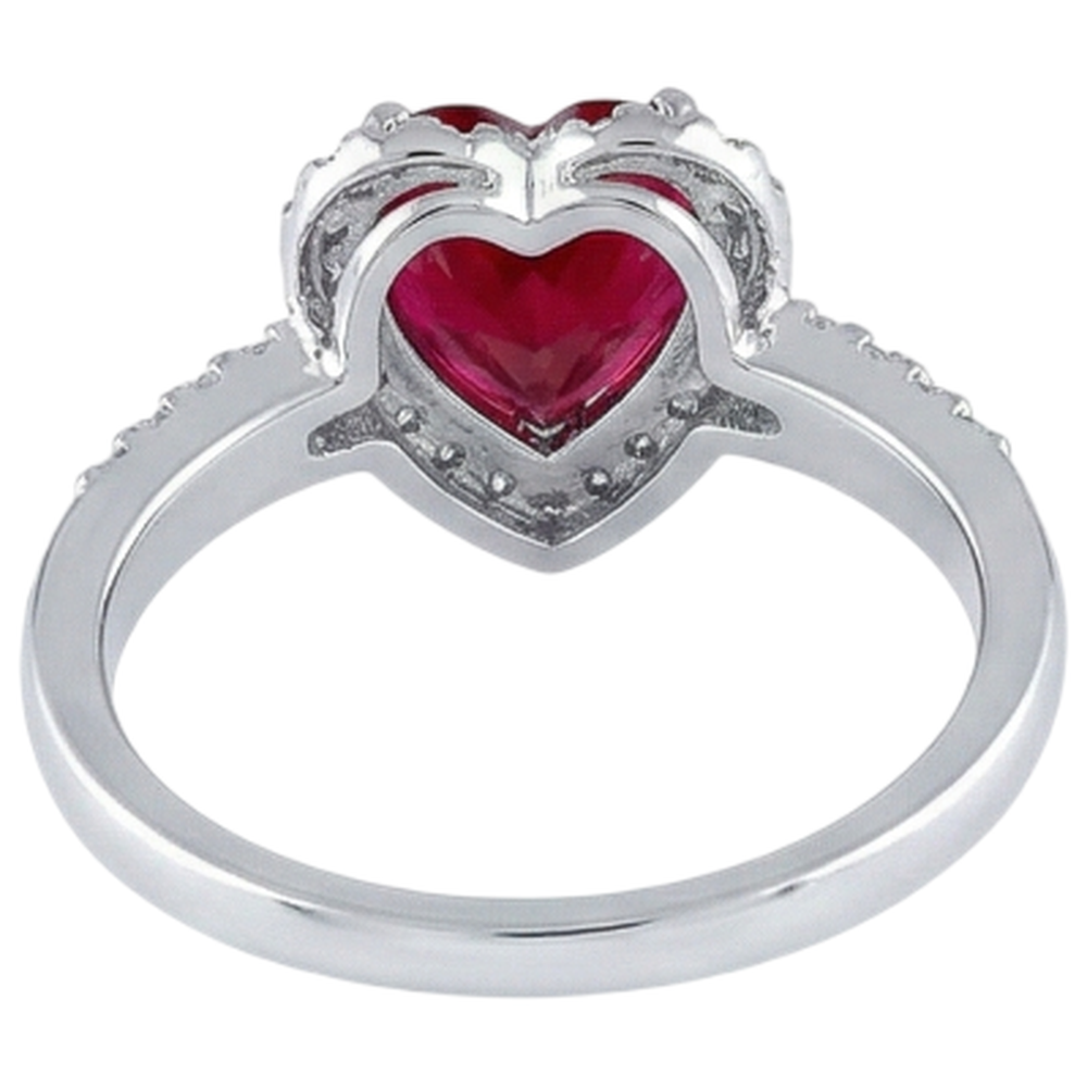 1.65 Heart Cut Red Ruby With Natural Earth Mined Diamond Halo Ring White Gold 14K