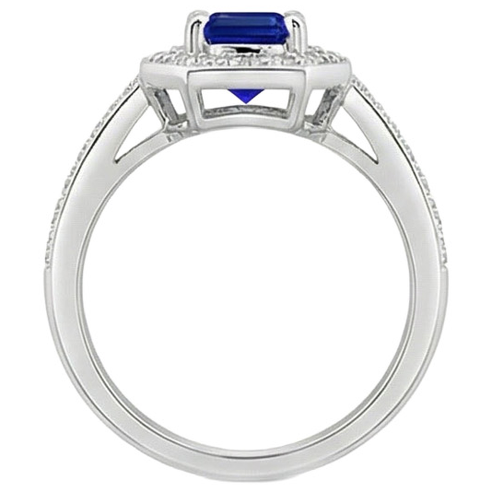 1.70 Carats Emerald Cut Ceylon Sapphire Natural Earth Mined Diamond Ring White Gold 14K