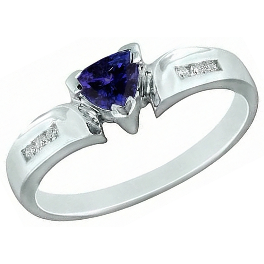 1.75 Carats Trillion AAA Tanzanite Natural Earth Mined Diamonds Fancy Ring White Gold 14K