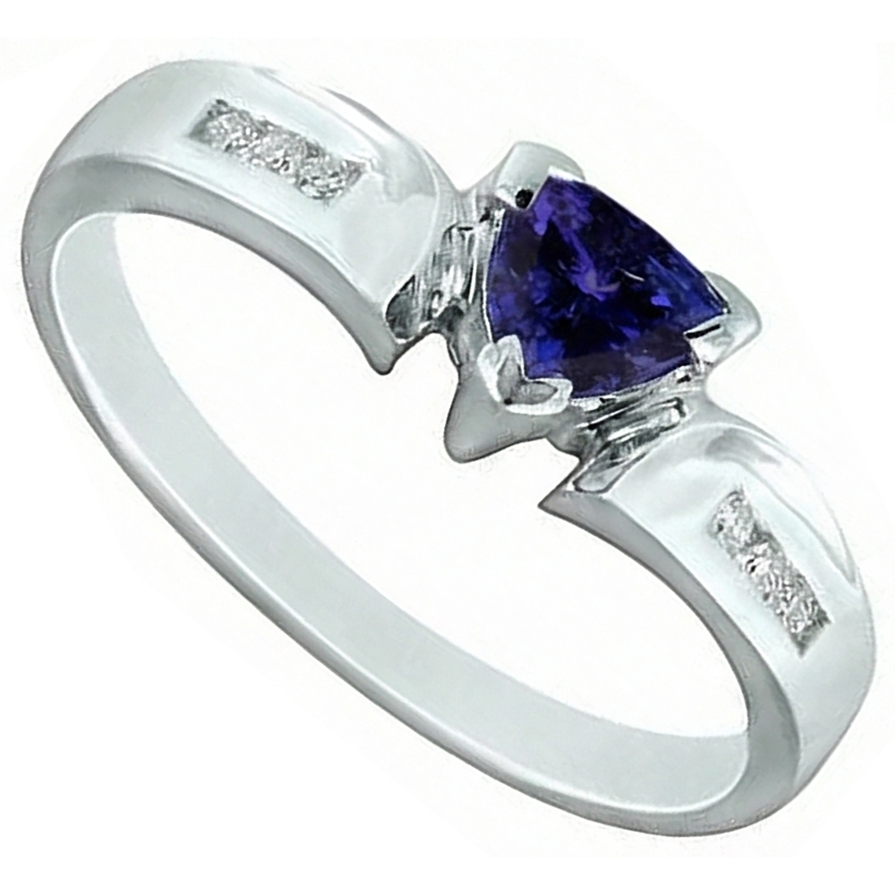 1.75 Carats Trillion AAA Tanzanite Natural Earth Mined Diamonds Fancy Ring White Gold 14K