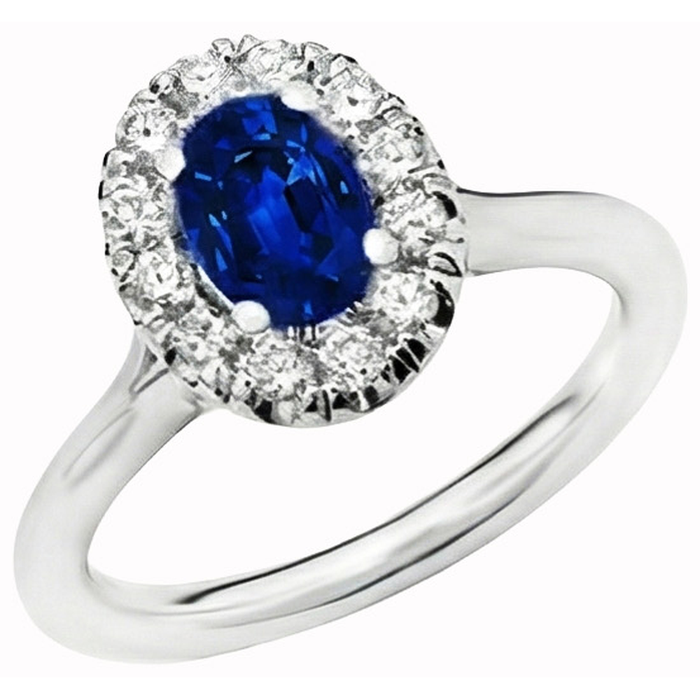 1.85 Ct Oval Round Cut Sri Lanka Sapphire Natural Earth Mined Diamond Ring