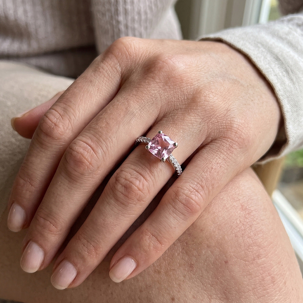1.91 Carat Pink Sapphire Cushion White Engagement Ring Gemstone