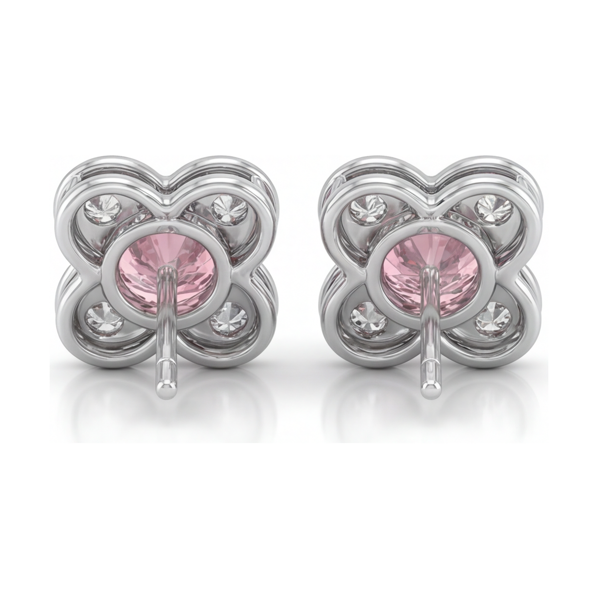 1 Carat Round Pink Lab Grown Diamond and White Diamond Cluster Earrings 14K White Gold