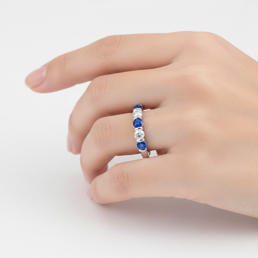 1.25 Ct Ceylon Sapphire With Natural Earth Mined Diamonds Five Stone Ring Gold14K