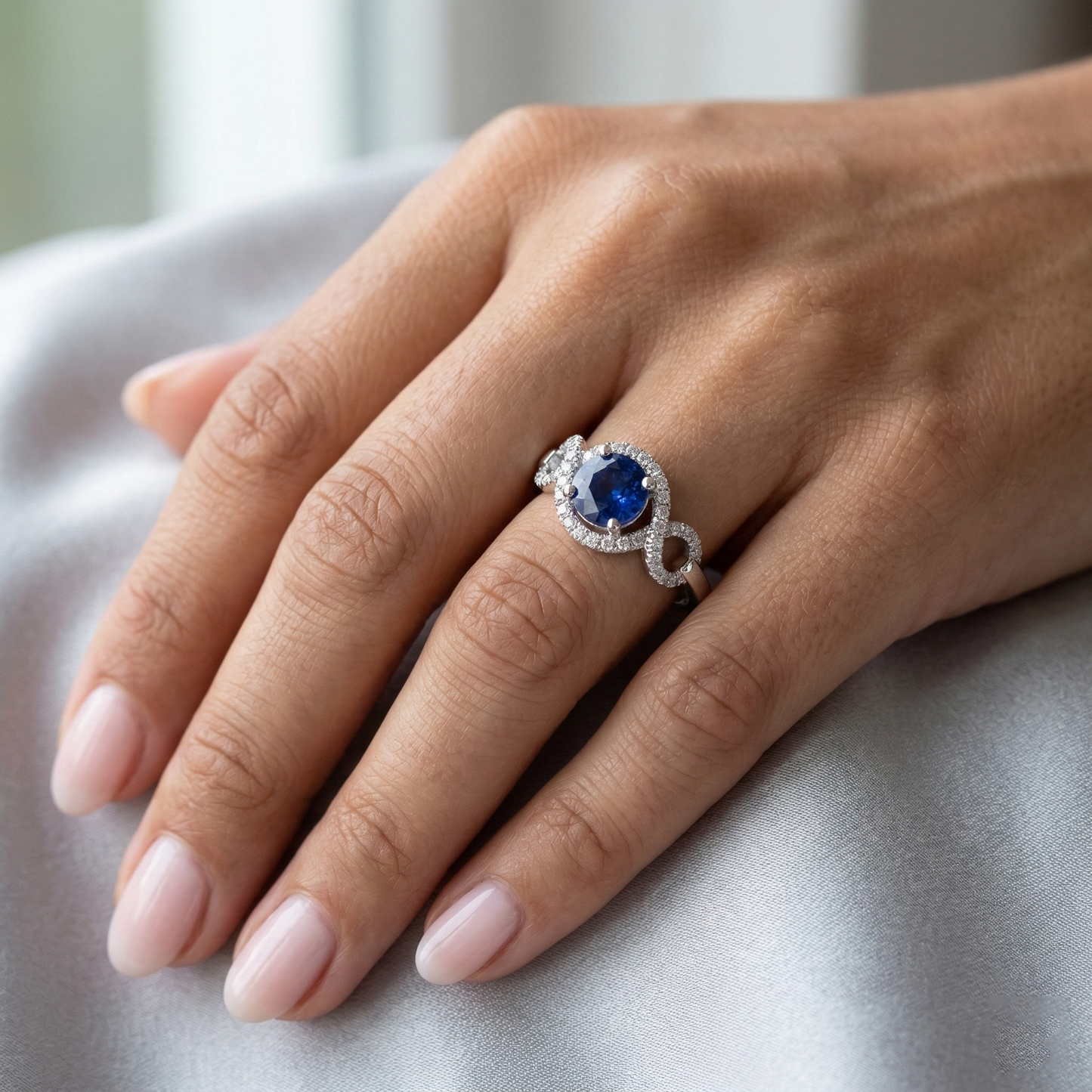 1.35 Ct Ceylon Sapphire Gemstone Round Cut Natural Earth Mined Diamond Ring