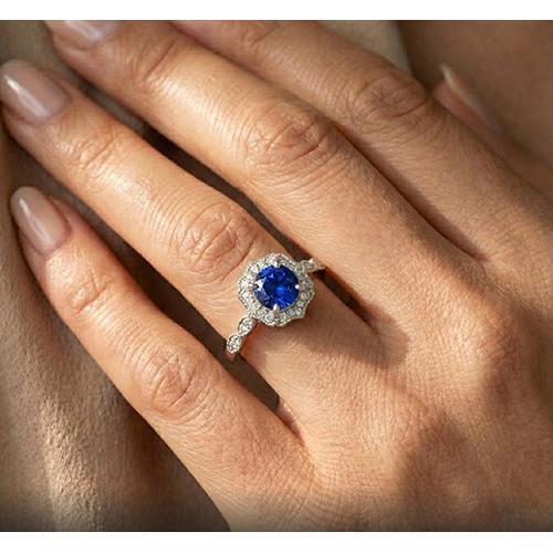 1.4 Ct Round Cut Sri Lanka Sapphire Gem Stone Ring