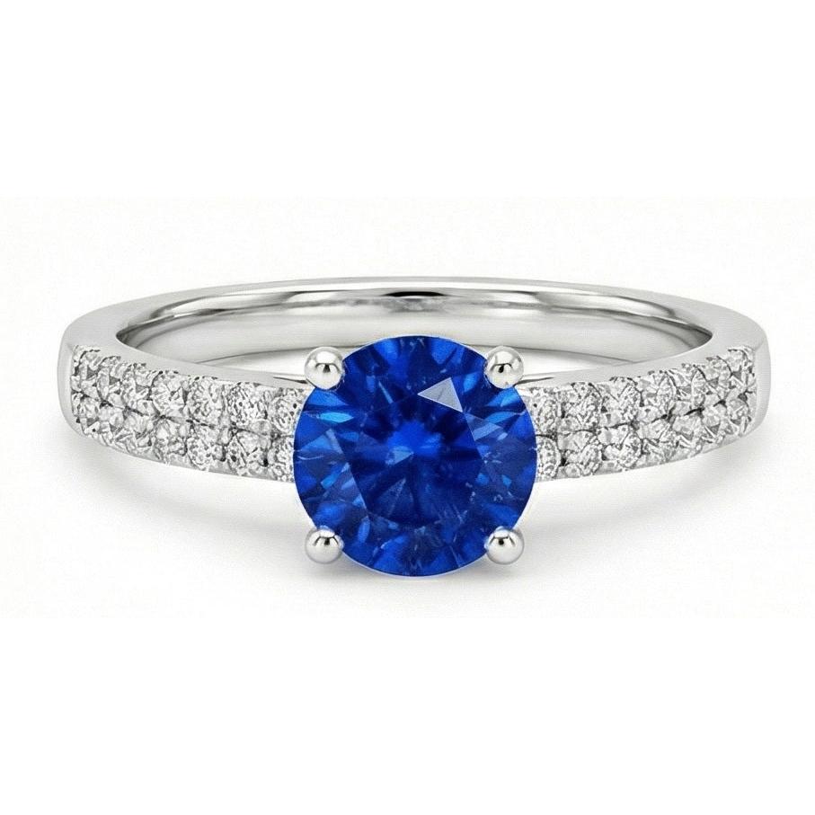 1.75 Ct Sapphire And Natural Earth Mined Diamond Wedding Ring 14K White Gold