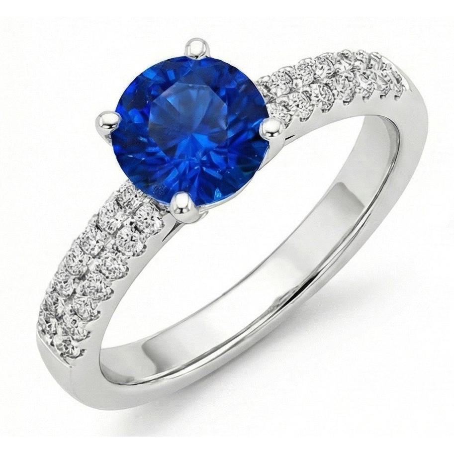 1.75 Ct Sapphire And Natural Earth Mined Diamond Wedding Ring 14K White Gold