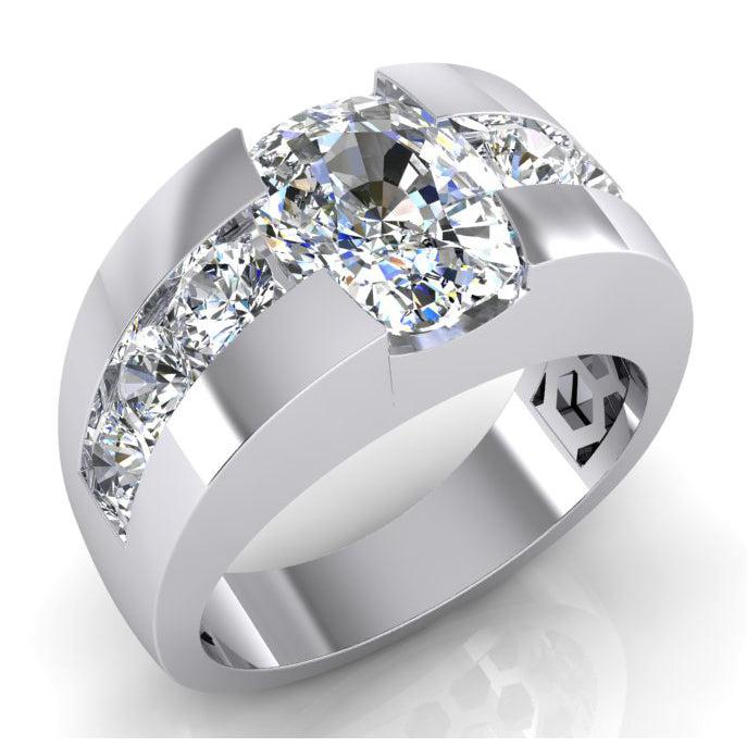 10K Gold Mens Ring Cushion Round Diamond Lab Grown