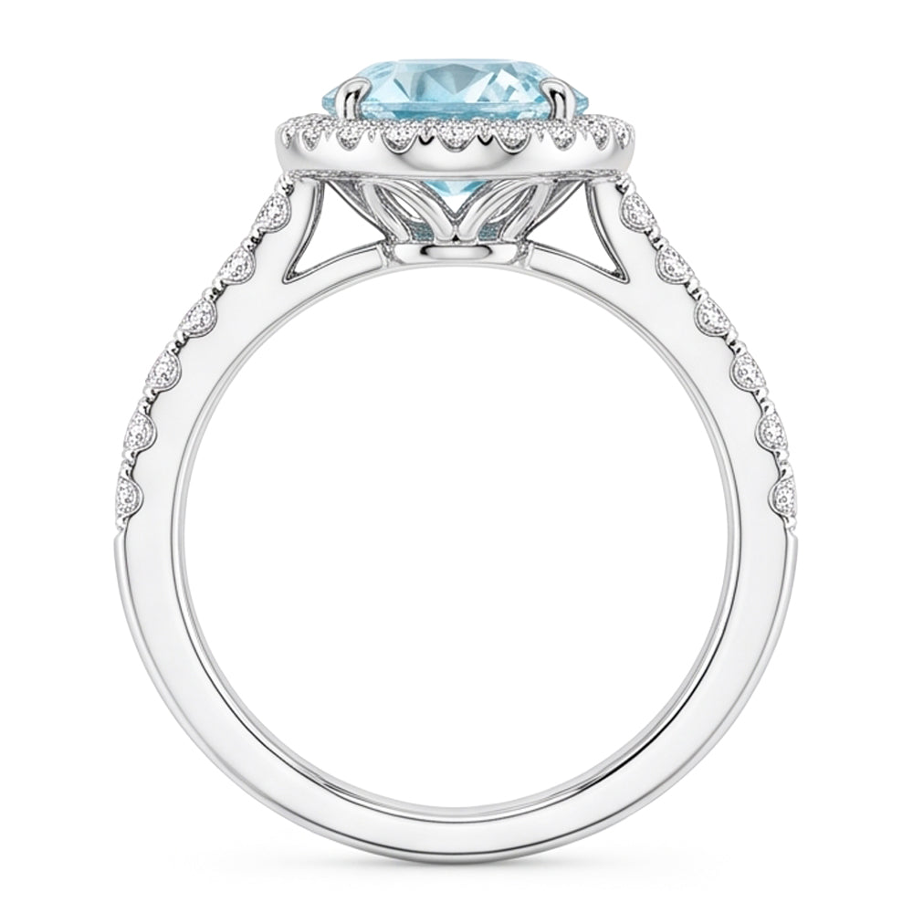 11.70 Ct Oval Aquamarine And Round Natural Earth Mined Diamonds Ring 14K White Gold