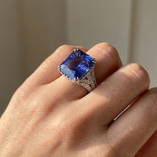 11.51 Carat Cushion Sri Lanka Sapphire Round Natural Earth Mined Diamond White Gold Ring