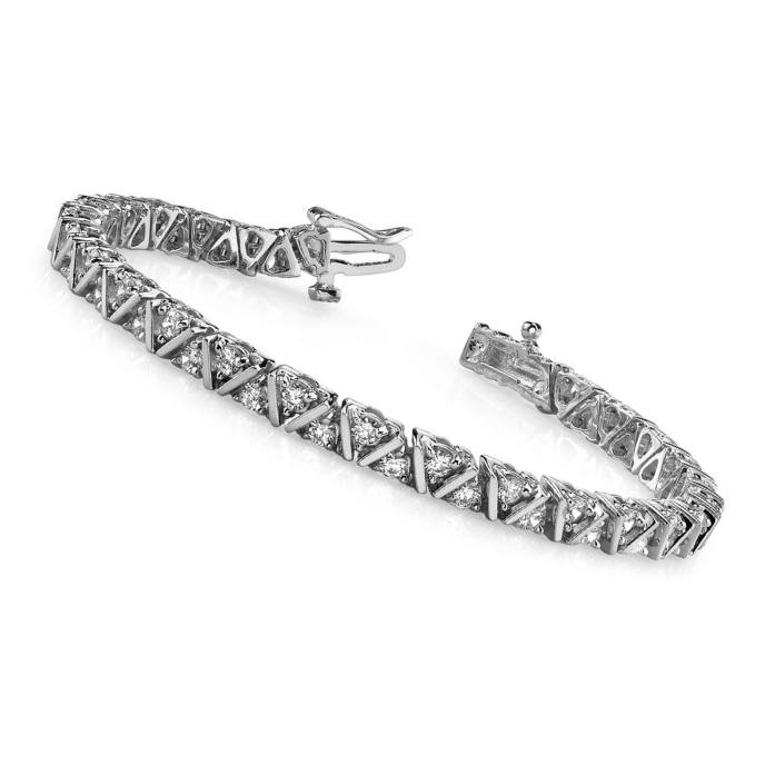 11 Carats Round Cut Lab Grown Diamonds Leaning Fence Bracelet White Gold 10K