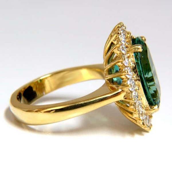 11 Ct Oval Green Emerald With Diamond Wedding Ring 14K Yellow Gold