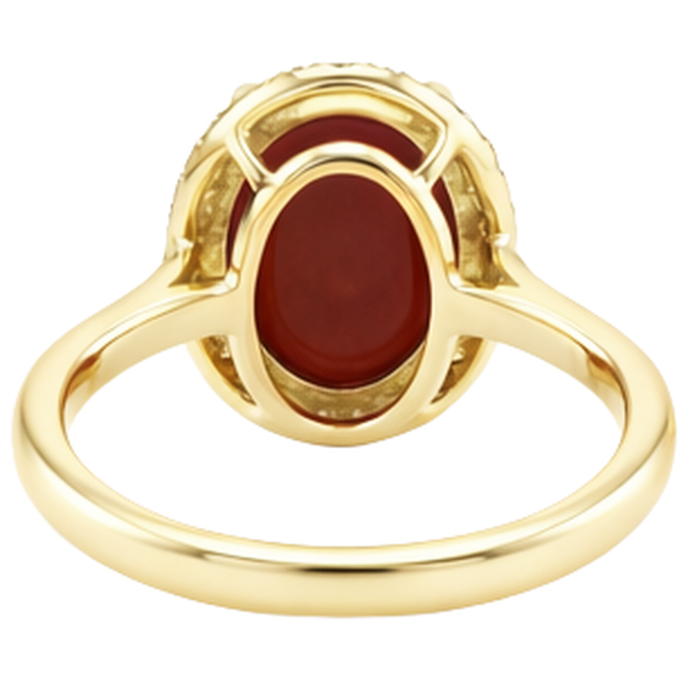 12.50 Carats Red Coral With Natural Earth Mined Diamonds Wedding Ring Gold Yellow 14K