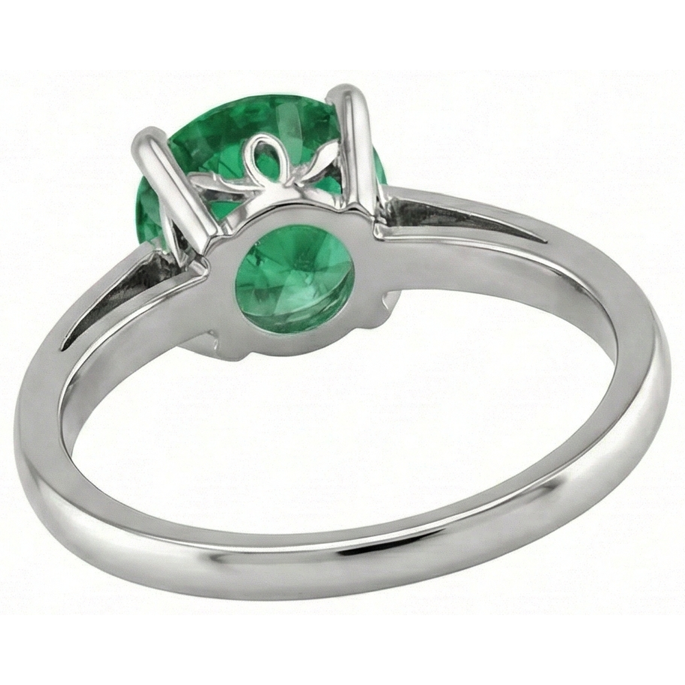 Natural Real ( Not Lab Grown ) 12 Ct Round Cut Green Emerald GIA Ring 14K White Gold