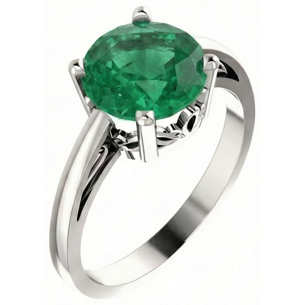 Natural Real ( Not Lab Grown ) 12 Ct Round Cut Green Emerald GIA Ring 14K White Gold