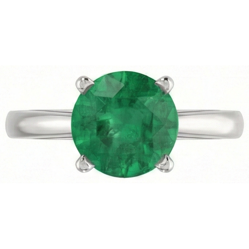 Natural Real ( Not Lab Grown ) 12 Ct Round Cut Green Emerald GIA Ring 14K White Gold