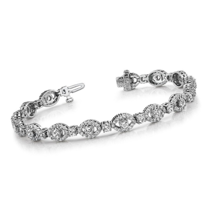 12.50 Carats Round Carats Lab Grown Diamonds Almond Link Bracelet White Gold 14K