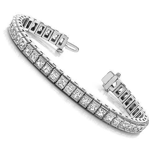 12.60 Carats Sparkling Princess Cut Lab Grown Diamonds Tennis Bracelet WG 10K