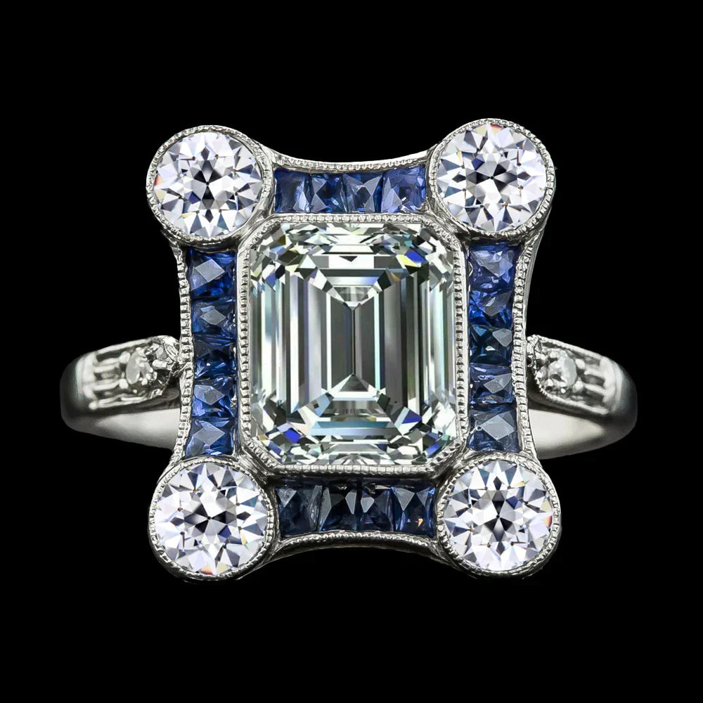 12 Carat Art Deco Big Lab Grown Emerald Halo Ring