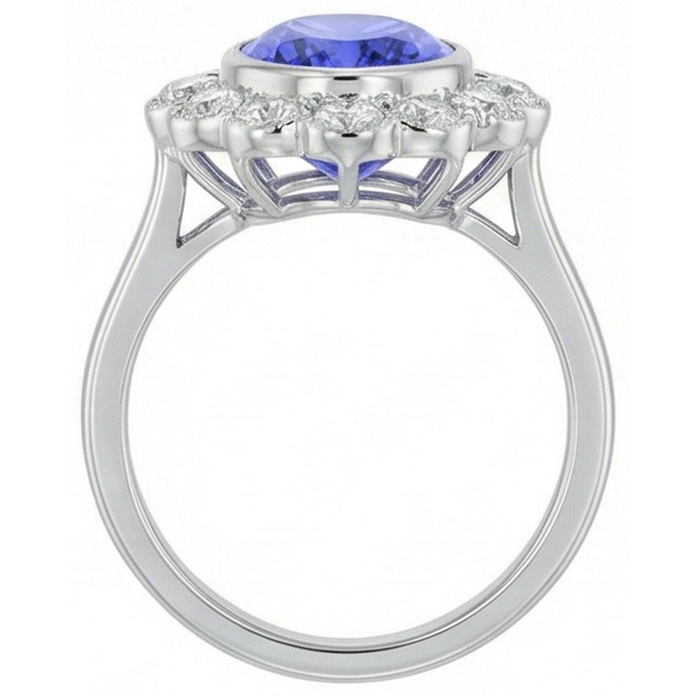 Natural Real ( Not Lab Grown ) 12ct Tanzanite Halo Cocktail Ring