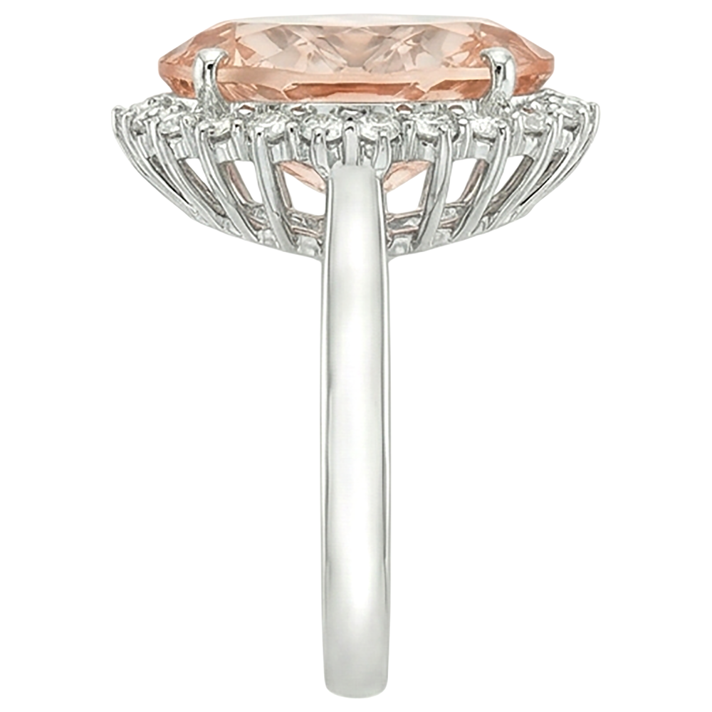 14.25 Ct. Big Oval Morganite With Small Natural Earth Mined Diamonds Ring White Gold 14K