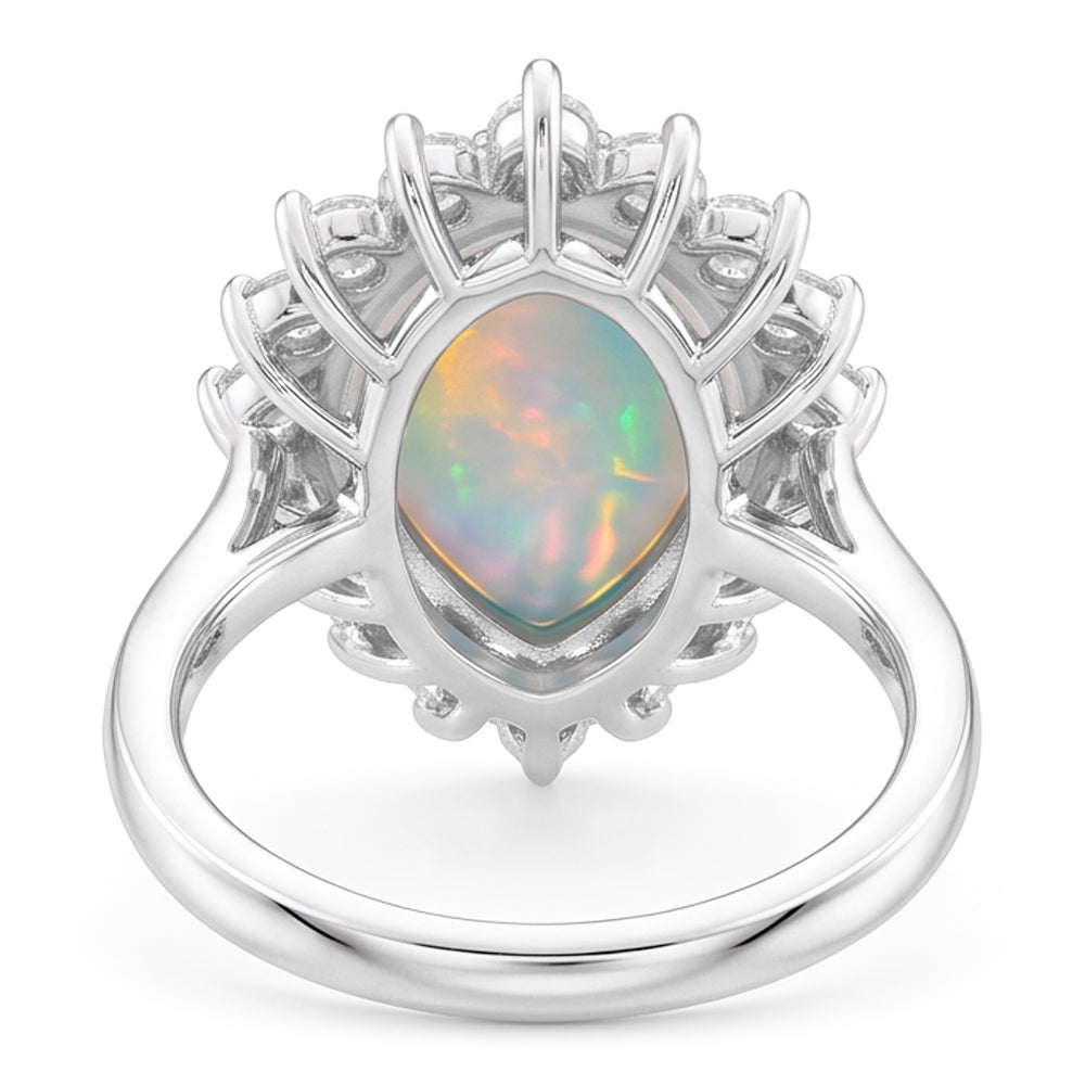 14.25 Ct Ladies Pear Opal And Round Natural Earth Mined Diamonds Ring White Gold 14K