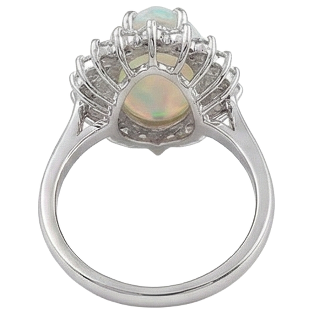 14.25 Ct Ladies Pear Opal And Round Natural Earth Mined Diamonds Ring White Gold 14K