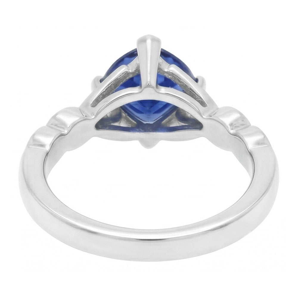 14K Gold Three Stone Ring Trillion Blue Sapphire 1.75 Carats Natural Earth Mined Diamonds