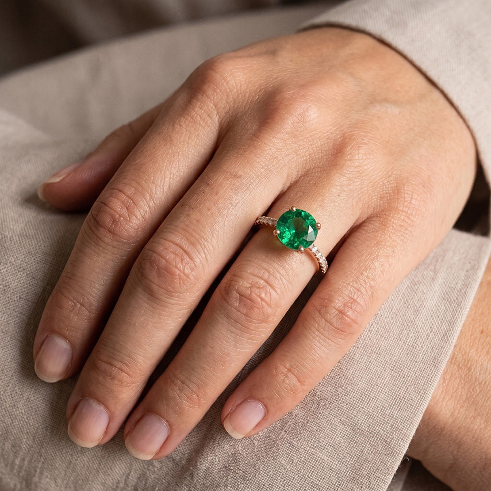 14K Rose Gold Colombian Green Emerald And Natural Earth Mined Diamonds 3.20 Carats Engagement Ring New