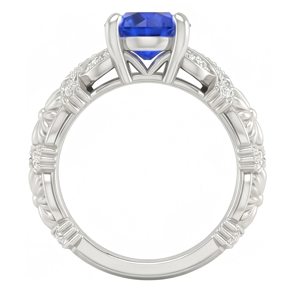 14K White Gold 1.90 Ct Round Cut Ceylon Sapphire Natural Earth Mined Diamonds Ring New