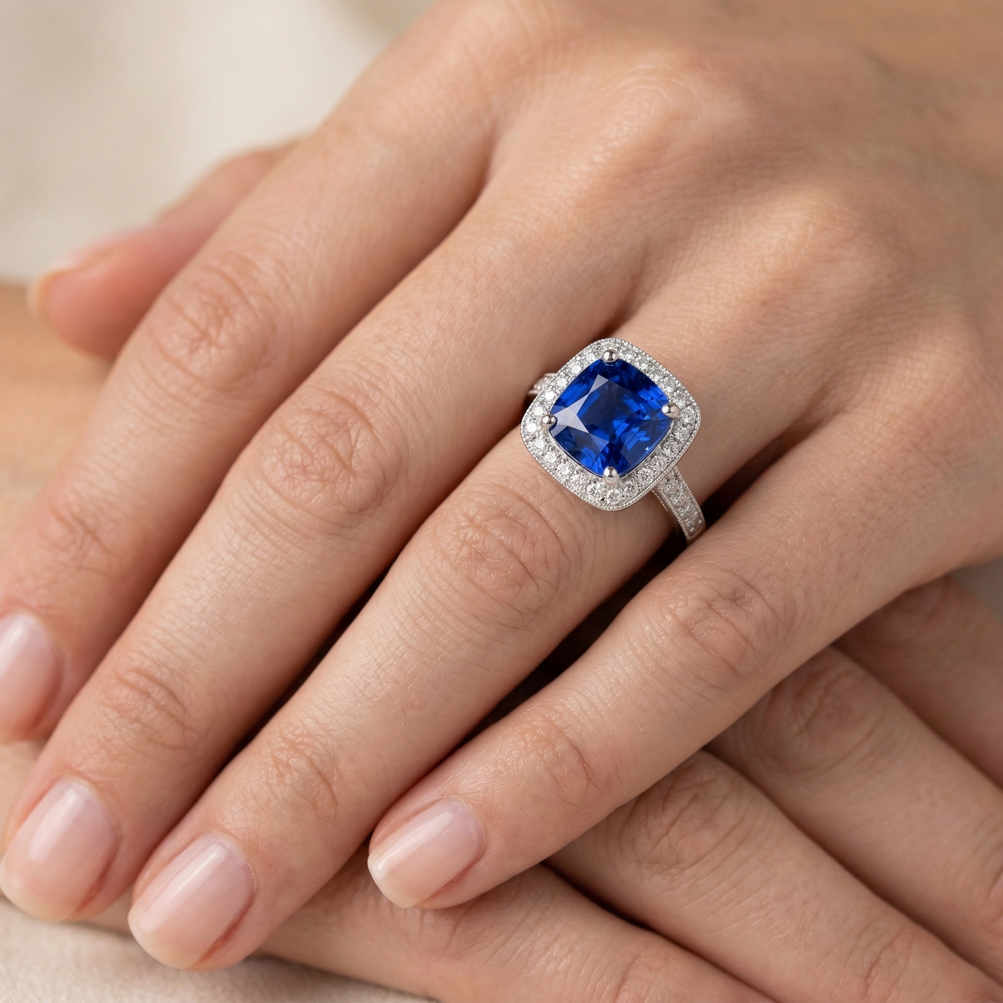 14K Ceylon Sapphire 4.5 Ct Blue Sapphire With Natural Earth Mined Diamonds Ring