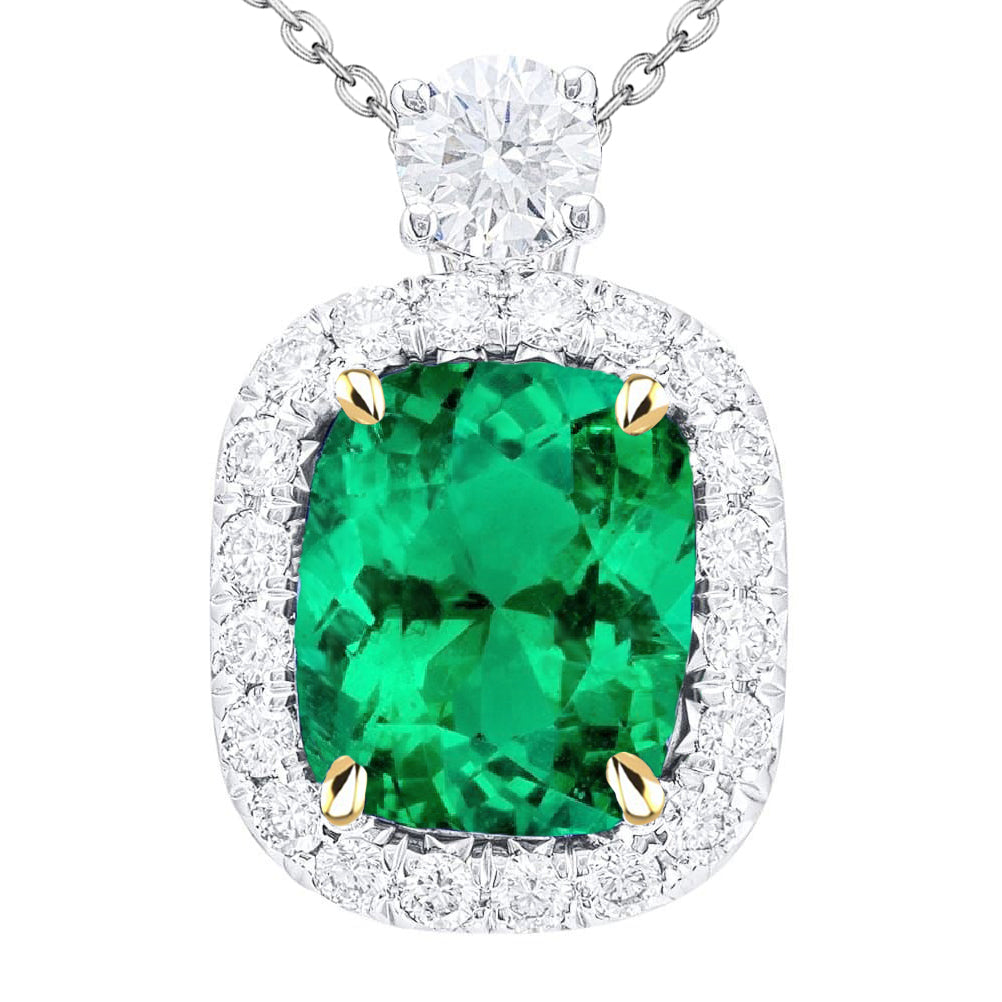 14K Gold Cushion Green Emerald Pendant For Women