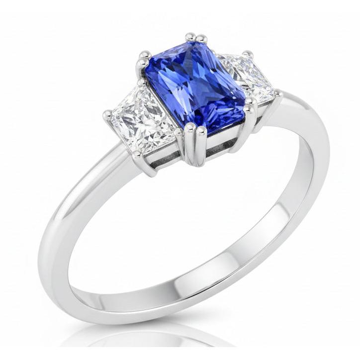 Natural Real ( Not Lab Grown ) 14K Gold Radiant Cut Sapphire Engagement Ring