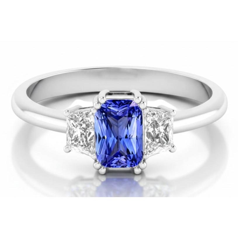 Natural Real ( Not Lab Grown ) 14K Gold Radiant Cut Sapphire Engagement Ring
